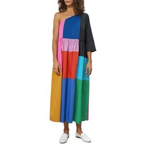 Mara Hoffman Joanna Rainbow Patchwork One Shoulder Midi Dress size 4